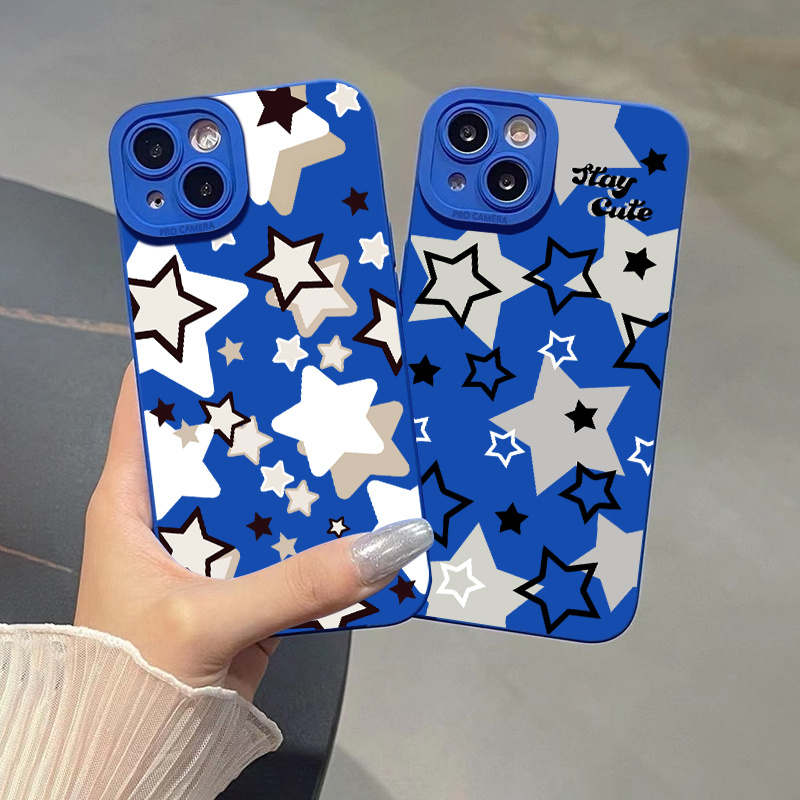 

2pcs Grey Black Star Graphic Silicone Phone Case For Iphone 11 14 13 12 Pro Max Xr Xs 7 8 6 Plus Mini Luxury Matte Original Blue Shockproof Soft Cover Cases