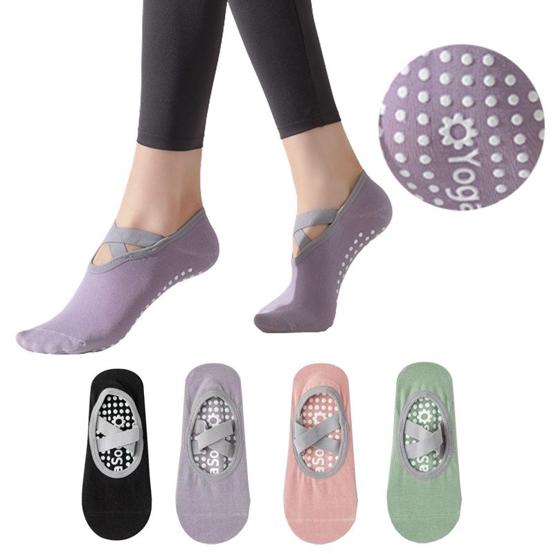 4 Paar Rutschfeste Yoga-socken Für Damen Mit Griffen, Atmungsaktive  Sportliche Tanzsocken Mit Kreuzriemen Für Barre-ballett-pilates-fitness, Die Besten Täglichen Angebote Von Heute