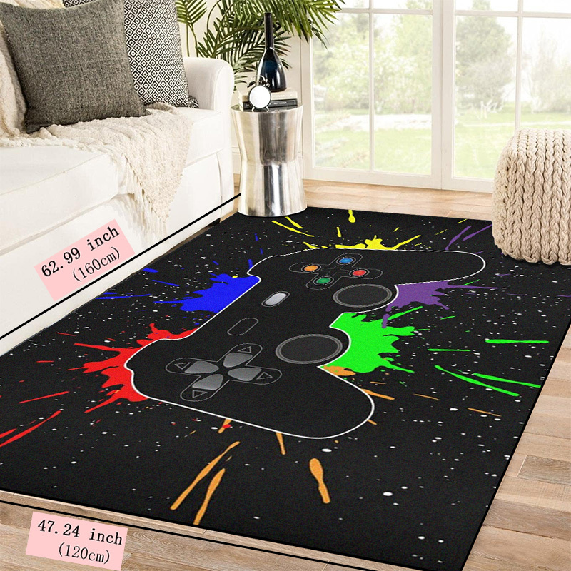 Large 39''x59'' Gaming Rug Controller Area Carpets for Kids Game Home Rug  Living Play Home Decor Non-Slip Comfy Floor Mat Black
