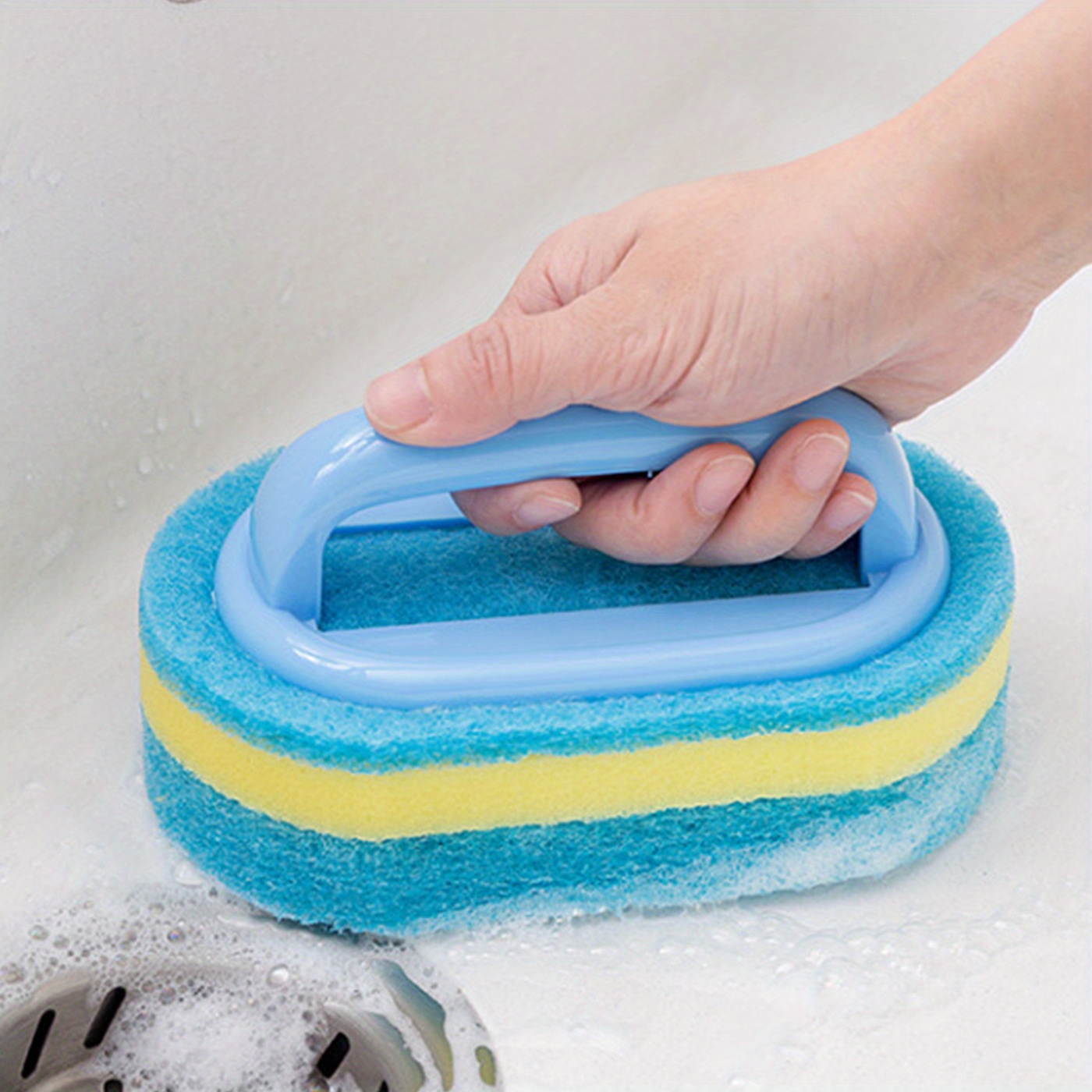 Long Handle Sponge Cleaning Brush For Tile, Bathtub, And Pool