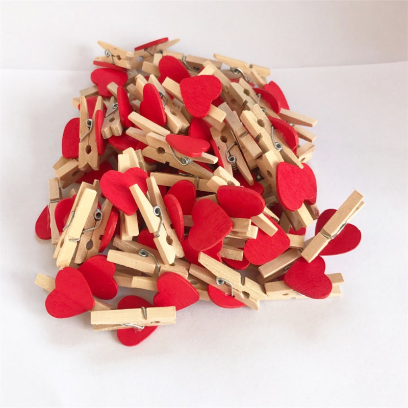 50pcs amour coeur petite pince à linge en bois artisanat clips