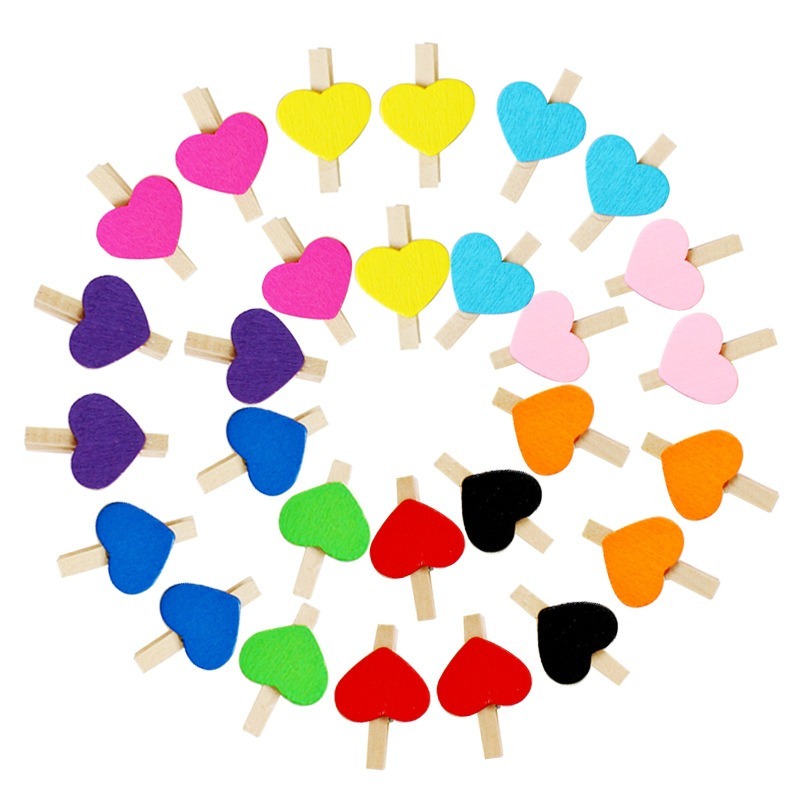 50pcs amour coeur petite pince à linge en bois artisanat clips