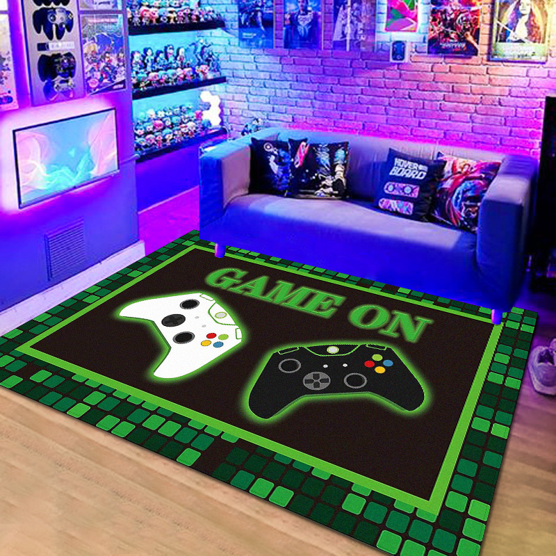 YEAHSPACE Gaming Area Rug Round 40 inch Gamer Rug Circle Playroom Game Room-Video Game Gaming Black and White