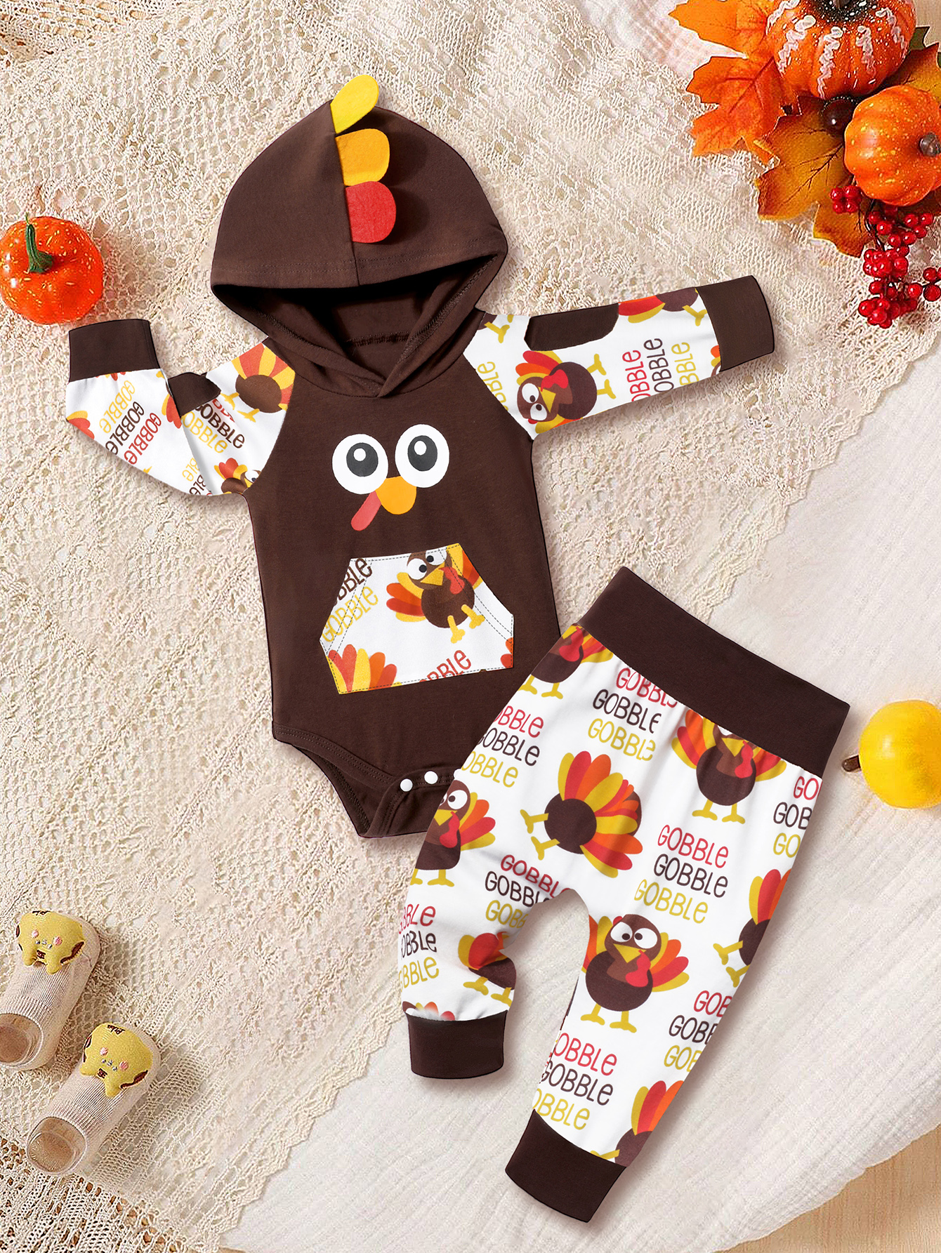 Thanksgiving Baby Boy Cute Outfits Little Turkey Hoodies + - Temu