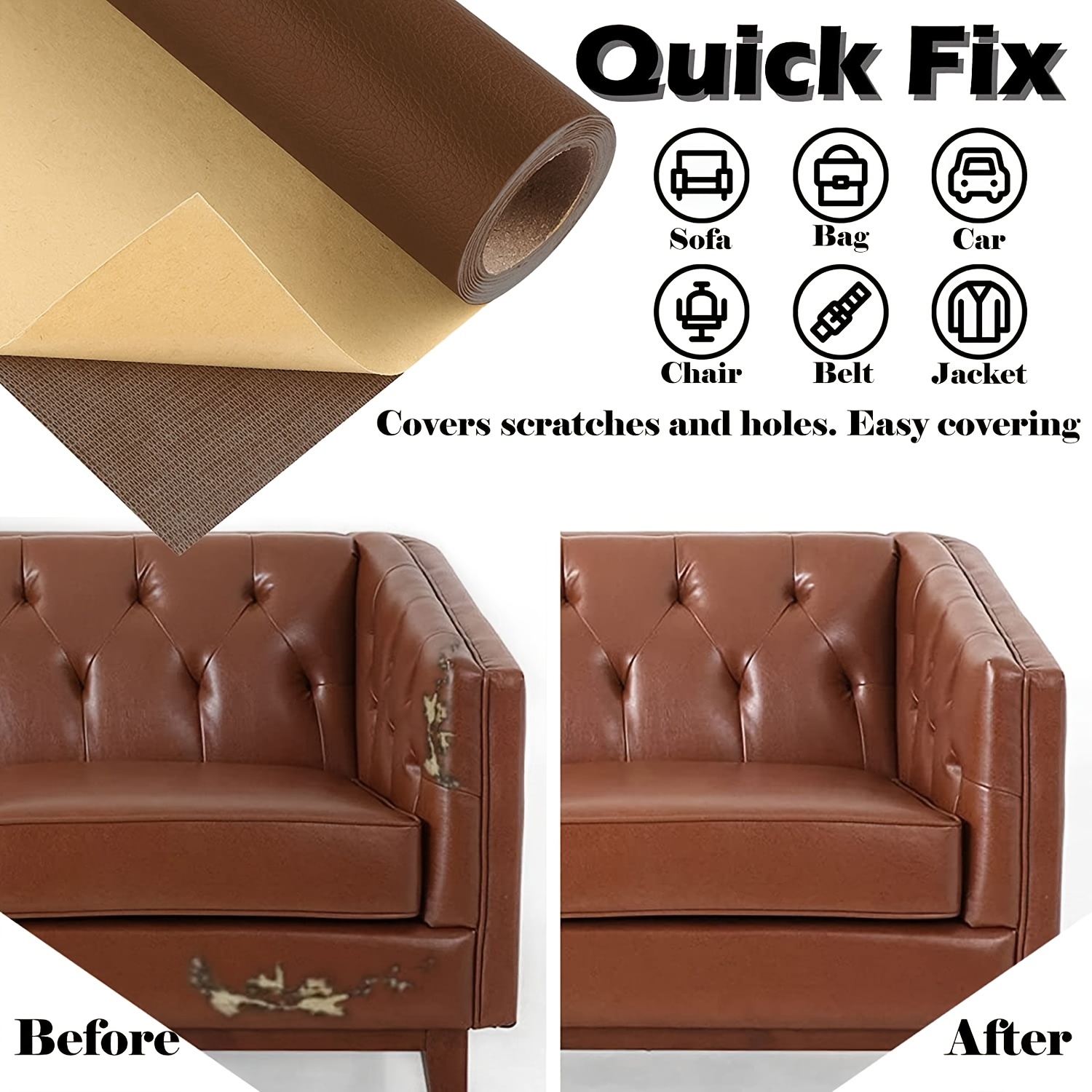 Self Adhesive Vinyl Faux Leather Fabric Repair Patch Kit for Car
