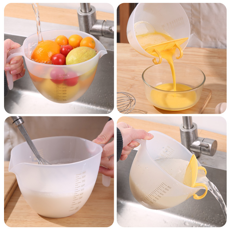 Measuring Cup With Filter, Large Capacity And Graduated Egg Liquid Plastic  Batter Mixing Bowl, Egg Mixing Cup With Filter Screen, - Temu