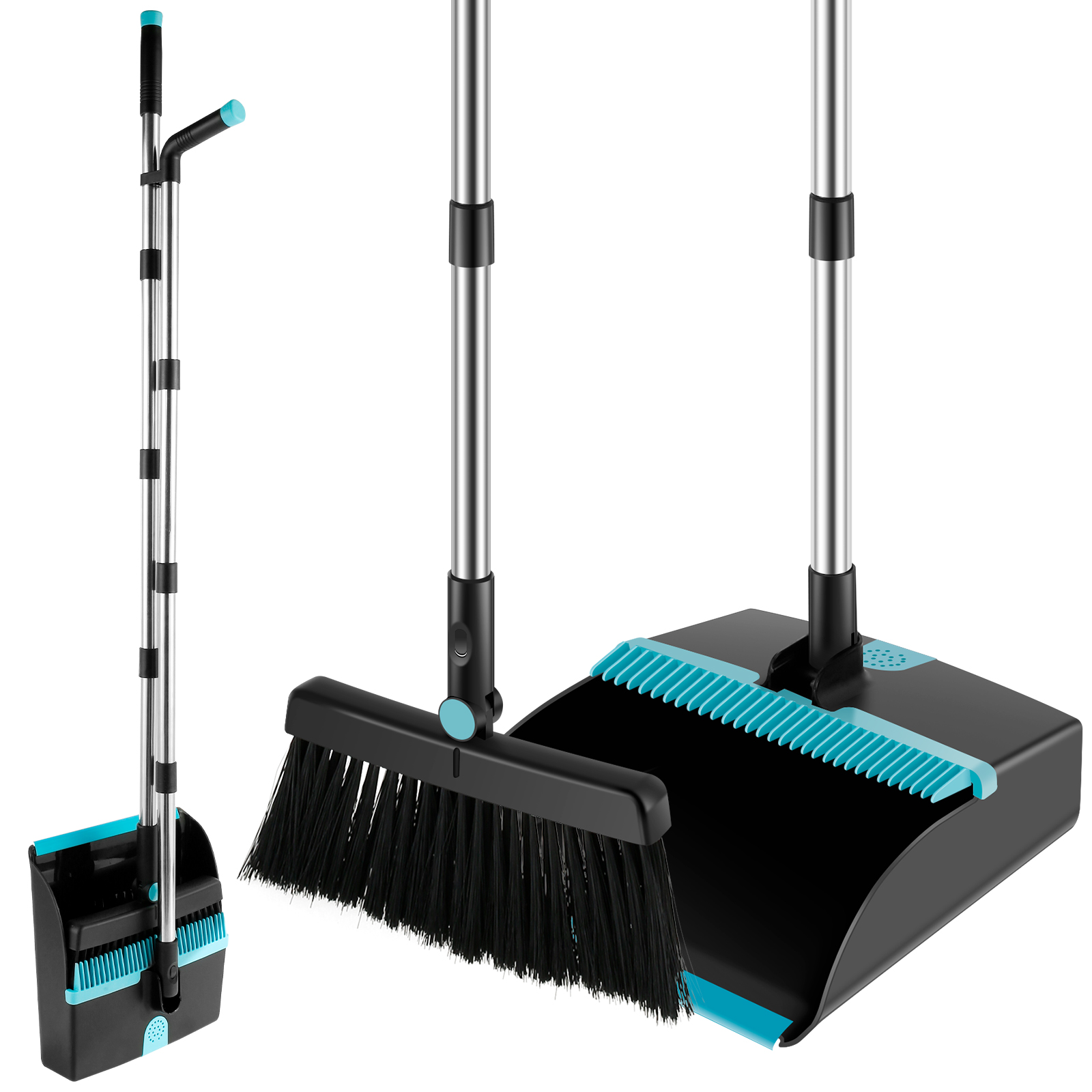 Broom And Dustpan Set With Long Handle 180° Rotating Sweeping