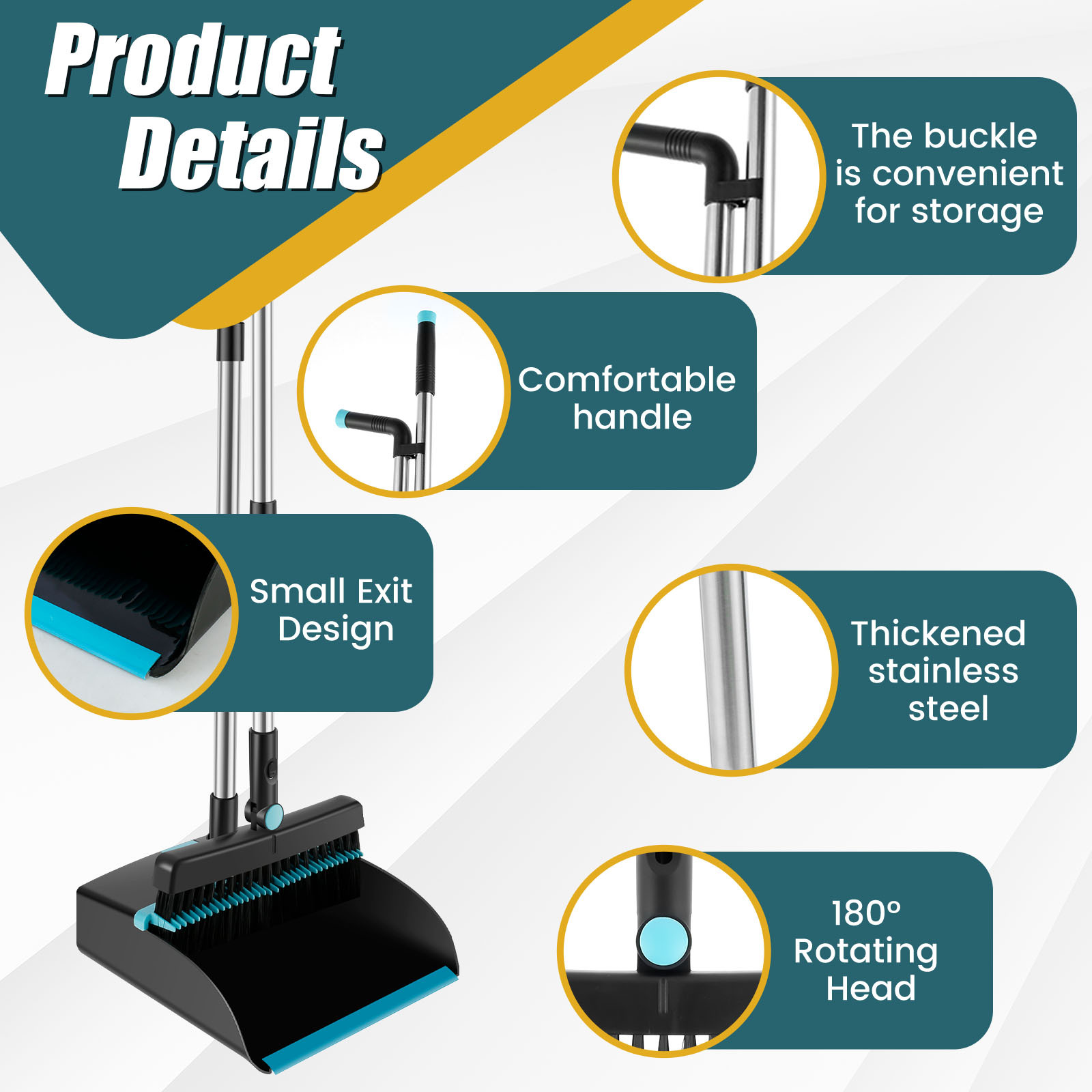 Broom Dustpan Set Long Handle 180° Rotating Sweeping Brush Temu