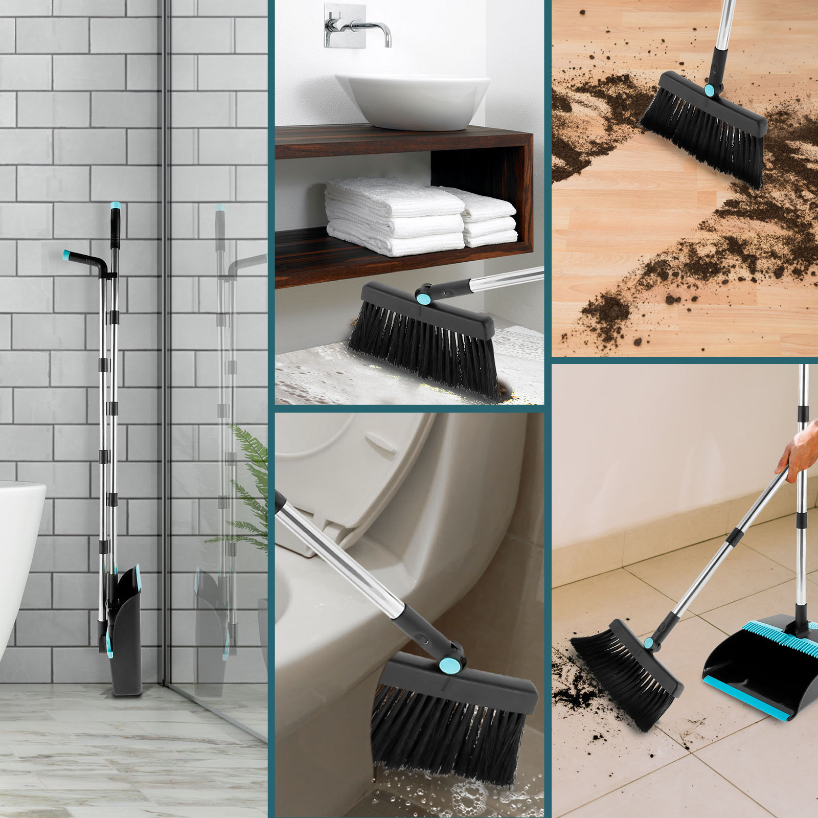 Broom Dustpan Set Long Handle 180° Rotating Sweeping Brush Temu