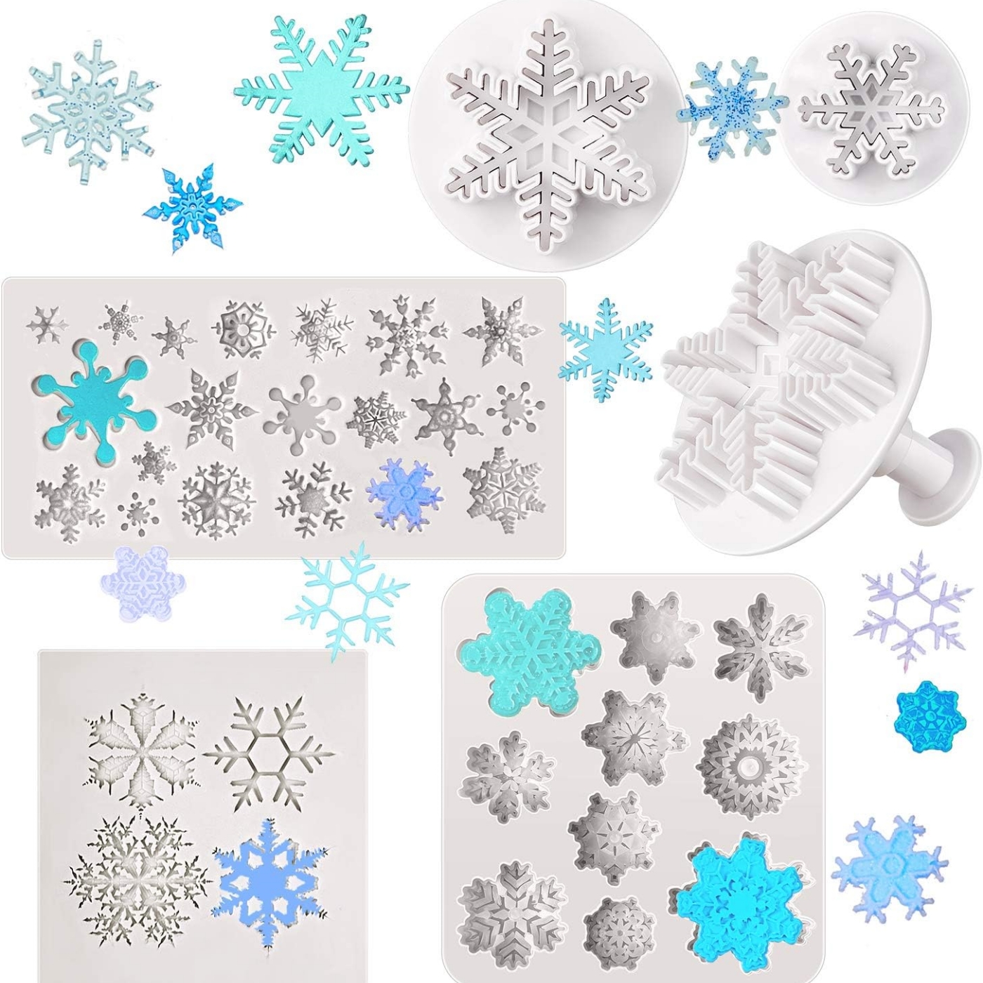 6Pcs Christmas Fondant Molds Silicone Candy Molds Set Snowflake