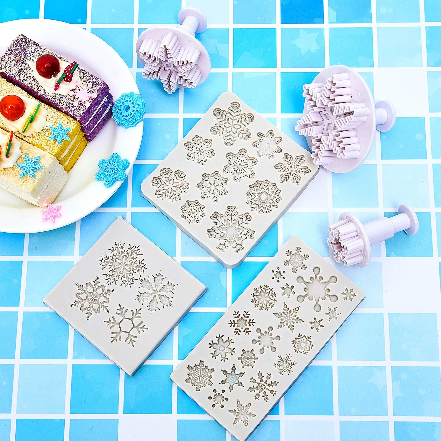 6Pcs Christmas Fondant Molds Silicone Candy Molds Set Snowflake