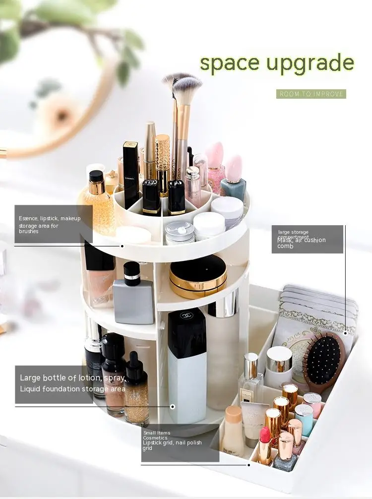 360 rotating makeup organizer bathroom bedroom skincare holder rack large capacity cosmetics storage vanity shelf countertop fits cosmetics perfume skin care lipsticks details 3
