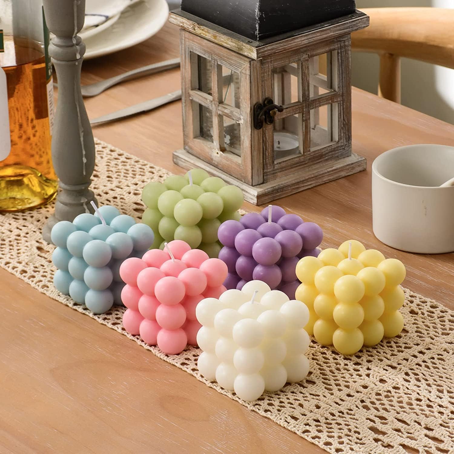 Arte en Casa-Set de 2 Moldes de silicona para velas yjabones modelo cubo 3D  panal burbujas Set de 2 medidas diferentes