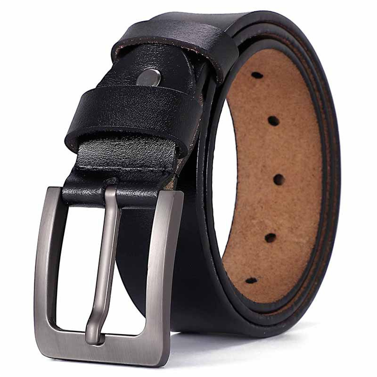 1pc Black Pu Leather Two Hole Adjustable Buckle Belt For Jeans