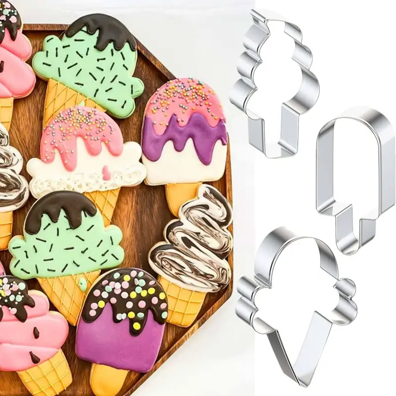 Ice Cream Shaped Cookie Cutters, Summer Ice Cream Cone Cookie Cake Mold  Bakery Supplies, Stainless Steel Metal Molds Cutters For Making Biscuits -  Temu