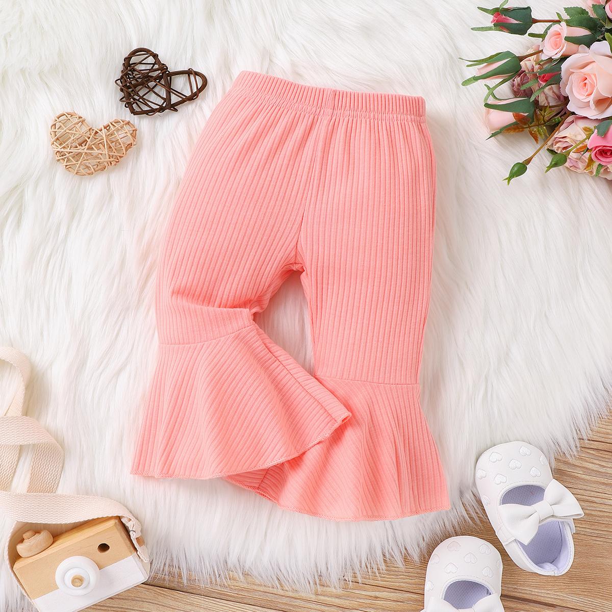 Baby Girl Fancy Solid Basic Ribbed Flared Pants - Temu