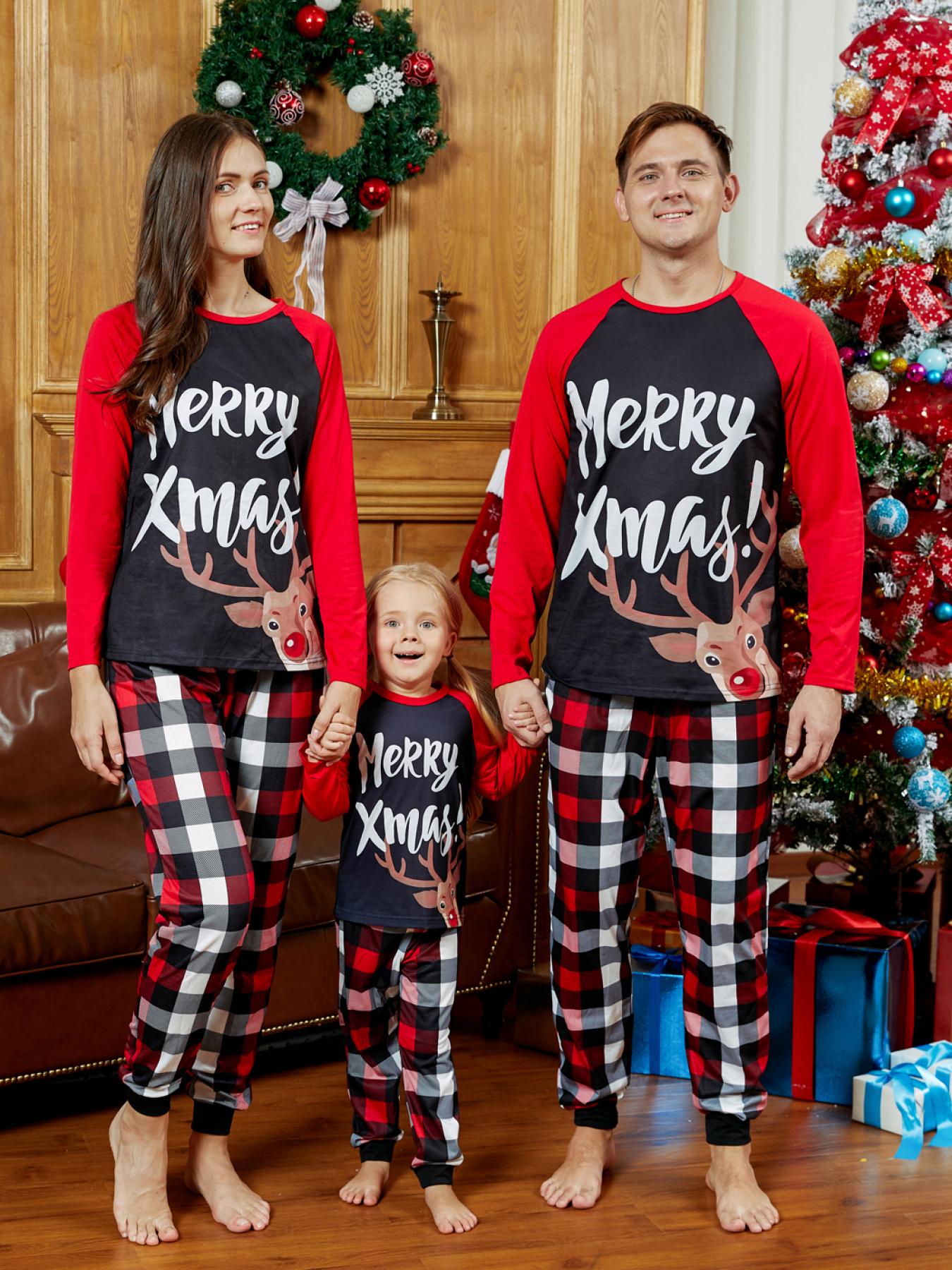 Mosaic Family Matching Reindeer Plaid Pajamas Set（Flame resistant）