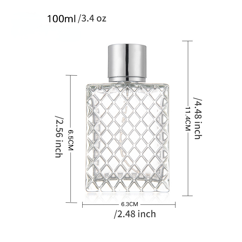 1PCS 100ml/3.4Oz Clear Glass Fine Mist Atomizer,Portable Square Refillable  Empty Perfume Essential Oils Spray Bottle Travel Atomizer Dispenser