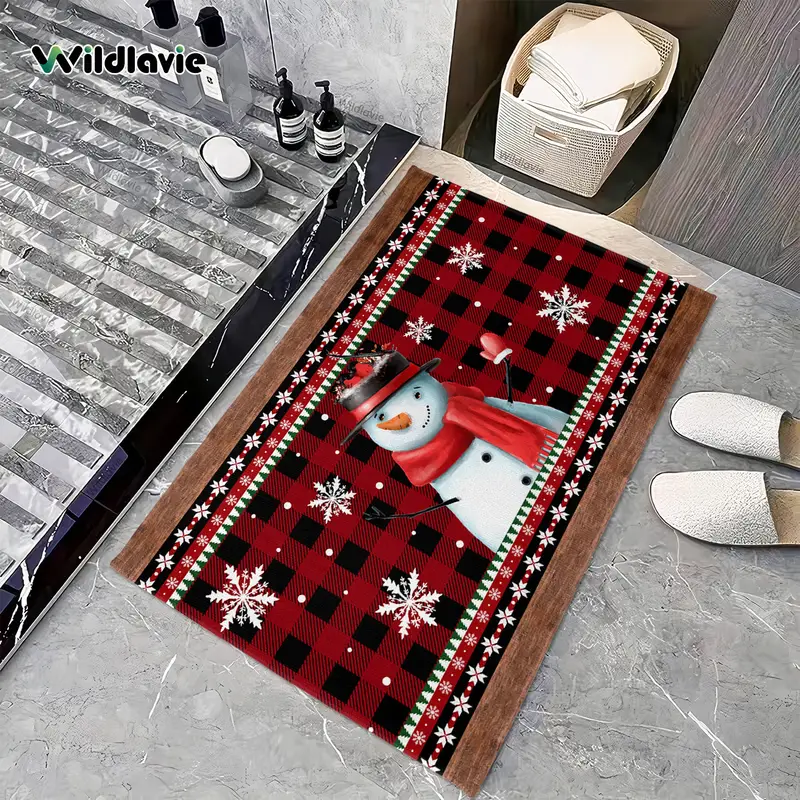 Indoor Doormat Front Door Mat Merry Christmas Snowman Snowflake