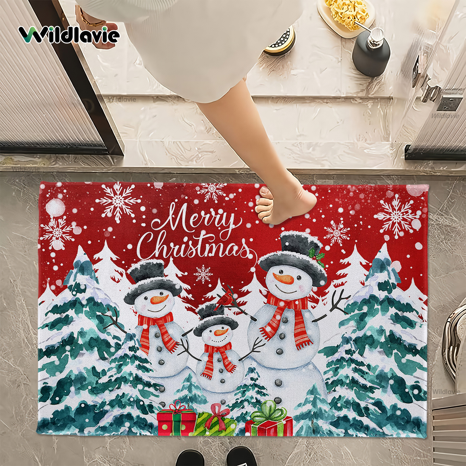 Snowman Door Mats, Chrstmas Tree Winter Xmas Snowflake Floor Bath