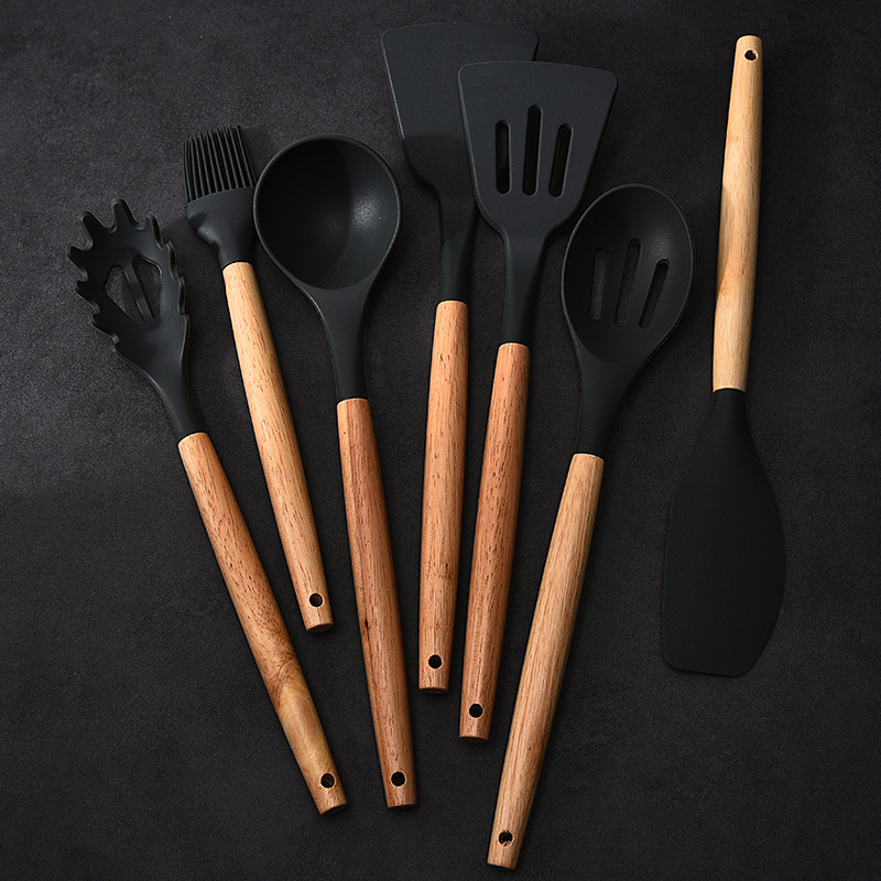 Silicone Utensil Set Khaki Kitchen Utensil Set With Wooden - Temu