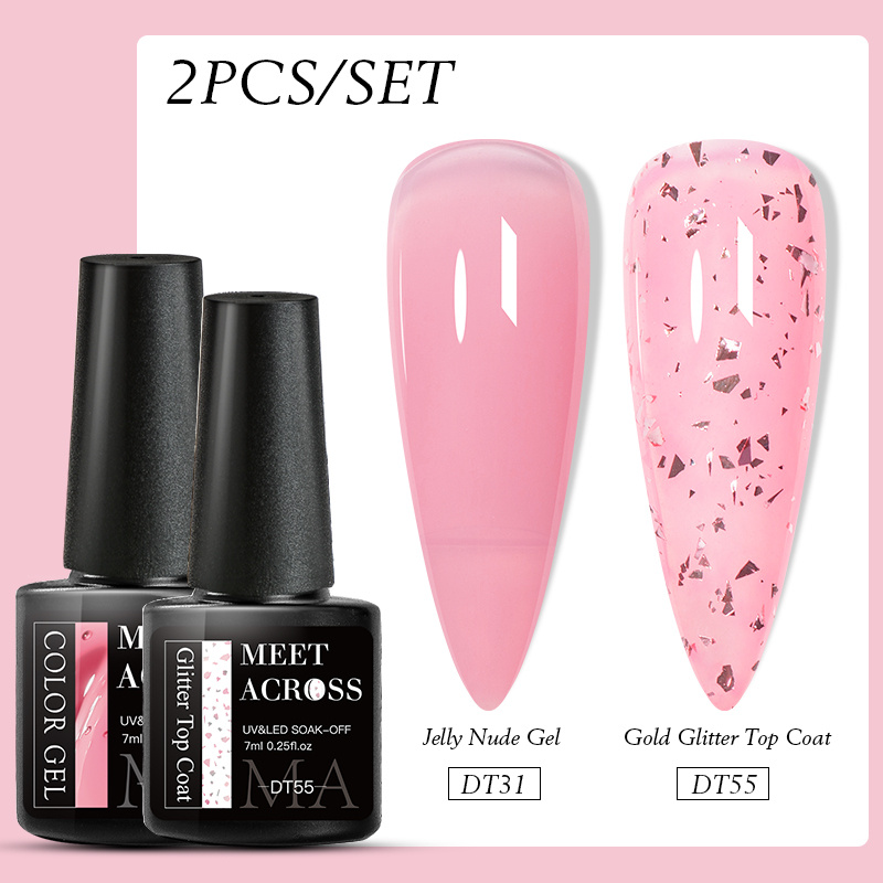 Glitter Eggshell Gel Polish Set with Top Coat