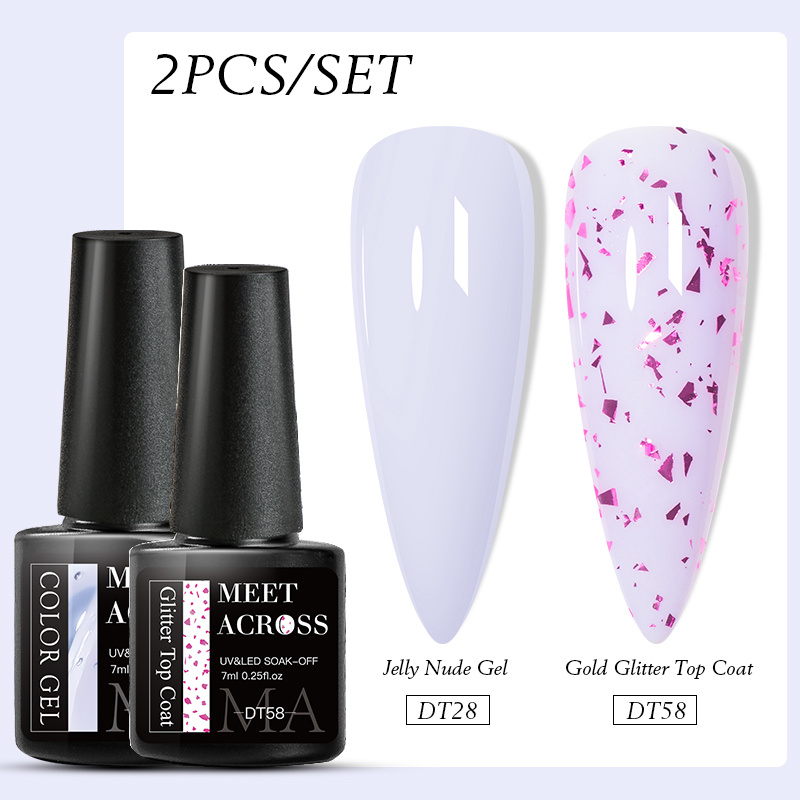Glitter Eggshell Gel Polish Set with Top Coat