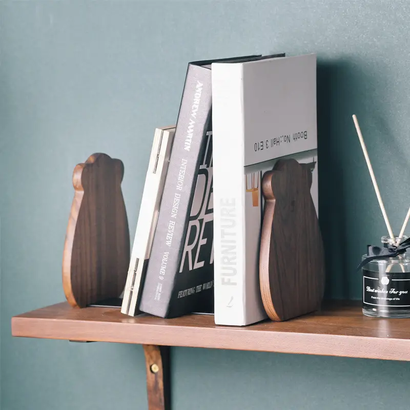 Soporte de libros de madera con diseño de oso, sujeta libros creativo