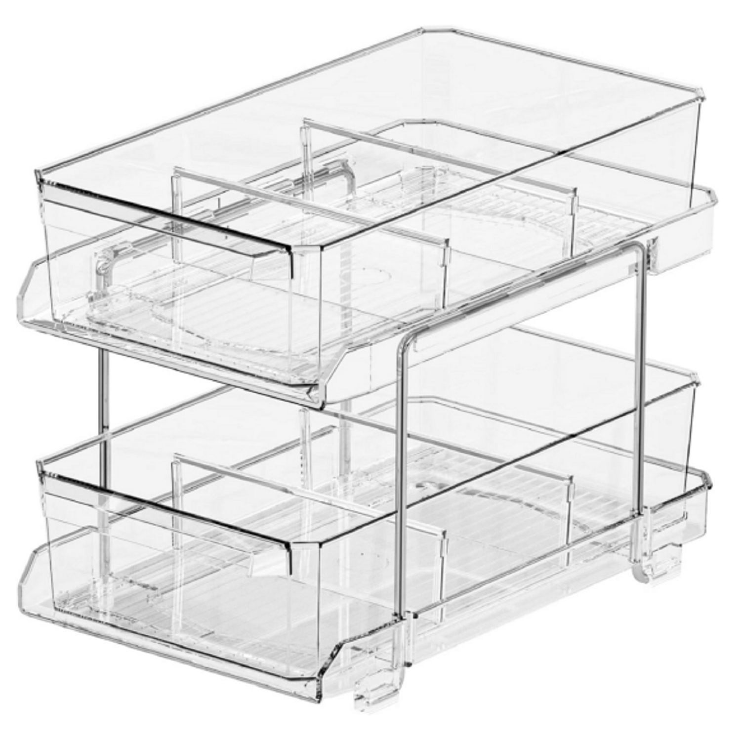 2 Tier Clear Organizers w Dividers Pantry Multi Purpose Use 2 Pack Storage