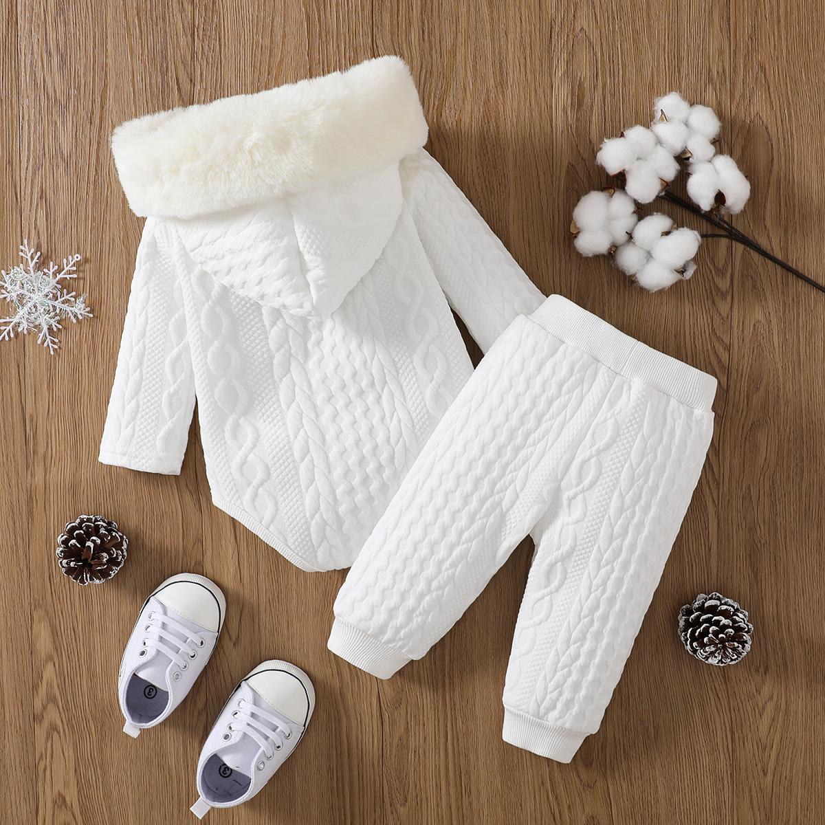 2pcs Baby Boy/Girl Solid Cable Knit Long-sleeve Romper and Pants Set