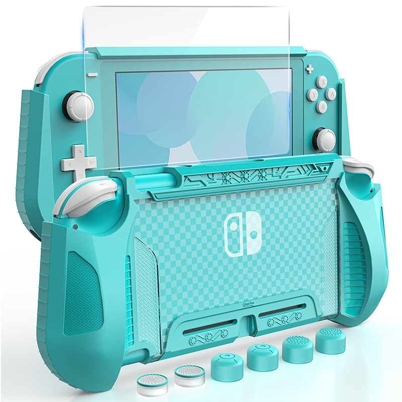 Funda Grip + Vidrio Templado Para Nintendo Switch Lite Azul