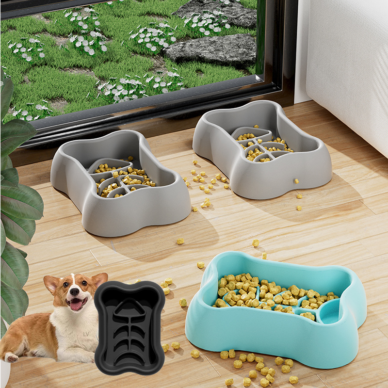 Anti Choking Slow Feeder Dog Bowl Silicone Bone Shaped Dog - Temu