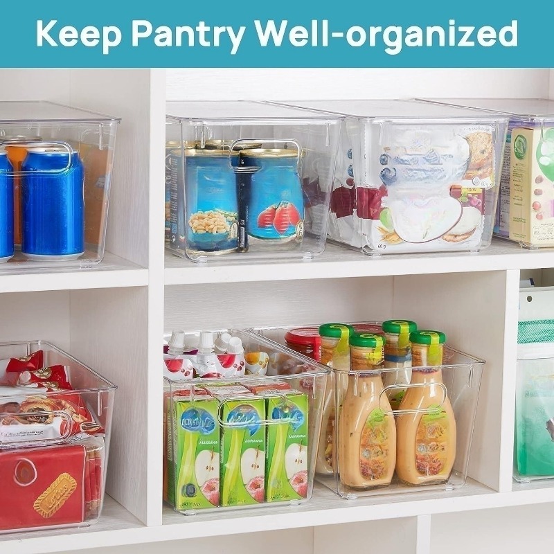 1pc Organization And Storage Bin For Pantry, Kitchen, Refrigerator, Cabinet  And Bathroom, Stackable Food Bins With Handles, For Beverage Snack And Sun