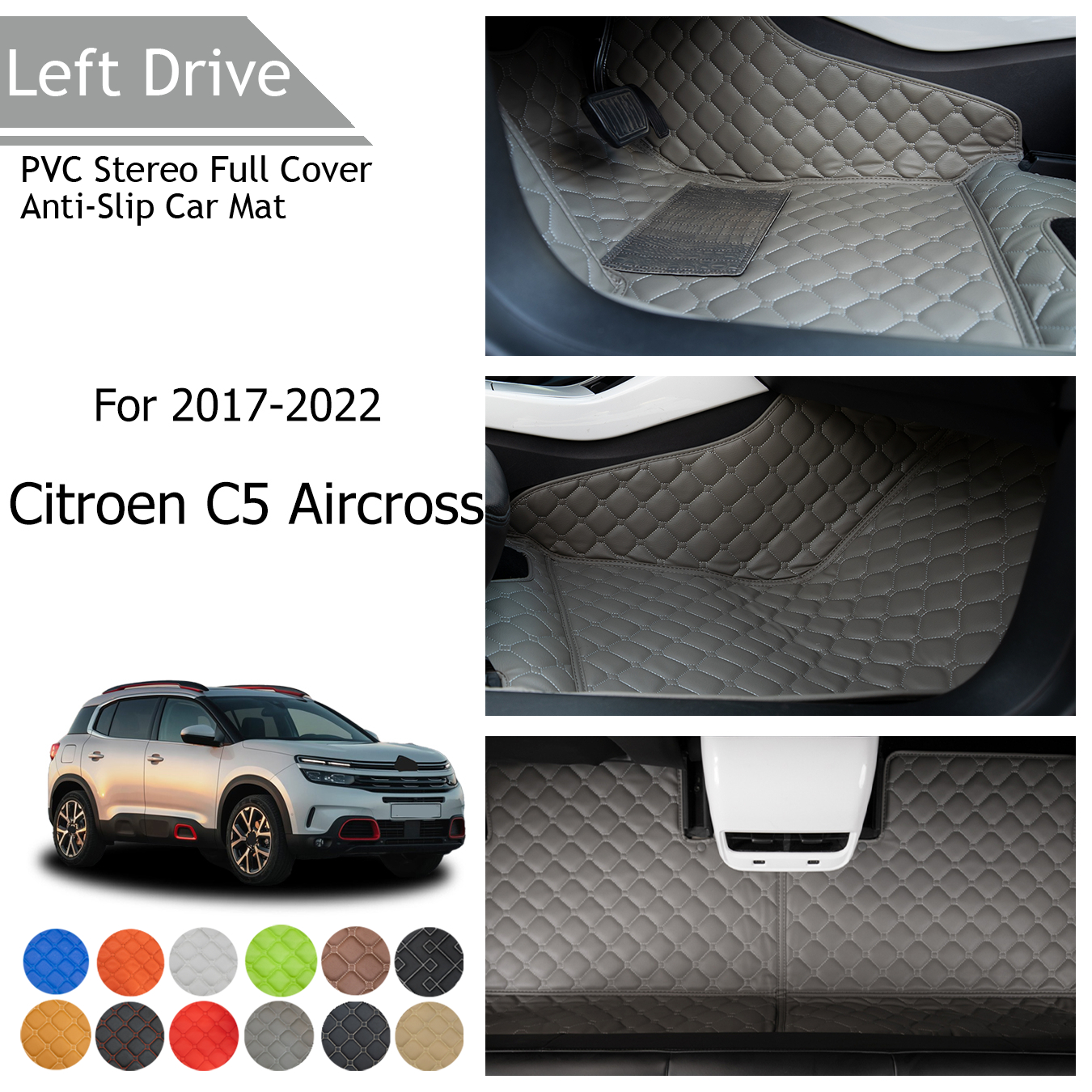TEGART【LHD】Fits For 2017-2022 Citroen C5 Aircross Three Layer PVC Stereo  Full Cover Anti-Slip Car Mat
