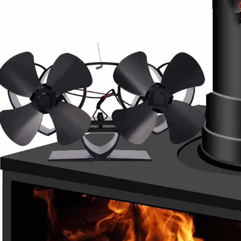 Double tête Log Burner Heat Powered Fan Fireplace Fan Poêle à bois