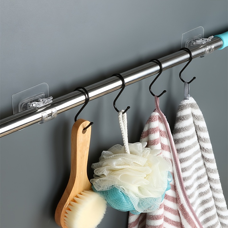 Adjustable Black Nail-Free Curtain Rod Clips Hook/No Drill Self Adhesive  Rack Home Organizer