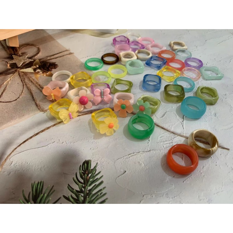 Girl's Butterfly Flower Resin Rings Plastic Rings Acrylic - Temu