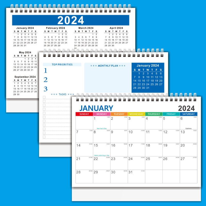 2024 Calendar English Creative Simplified Desktop Calendar 365 Day  Countdown Coil US Holiday Chronicle Calendar