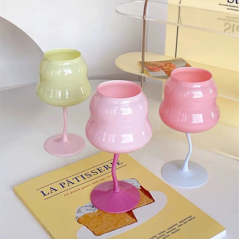Ins Style Cotton Candy Glass Goblet Red Wine Cup Macaron Candy