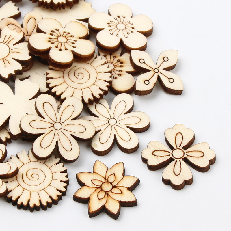25Pcs Mixed Flowers Natural Wood Crafts Supplies For DIY Scrapbooking  Handmade Accessories Wooden Ornaments Home Decor M2728