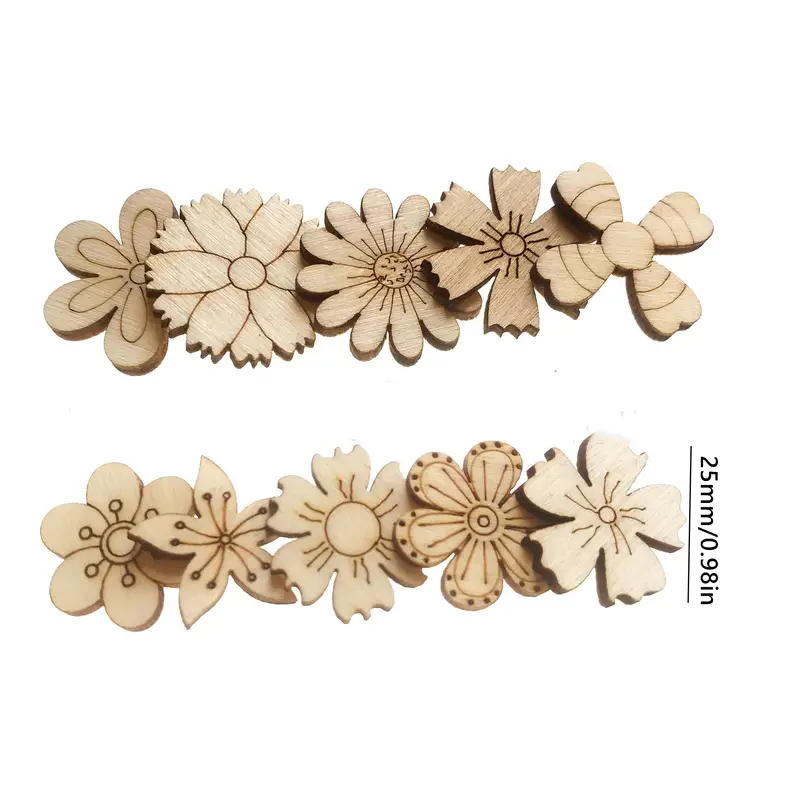 200-Piece Wooden Flower Leaf Embellishments, Assorted Shapes Wood Cutouts  Shapes Wooden Craft Tag Decoupage Embellishments DIY Scrapbooking Card