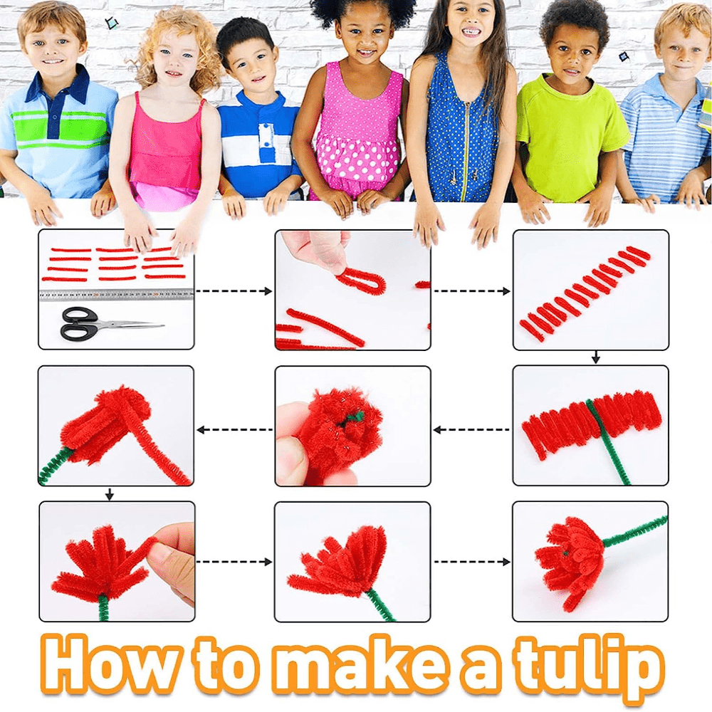 200pcs Pipe Cleaners Craft Supplies, DIY Tulip Bouquet Making Kit, Chenille  Stems Flower Craft Kit Fuzzy Sticks Crafting Materials Bendable Wire Bulk  for Art Classroom Mother's Day Gift (Wine-red) - Yahoo Shopping