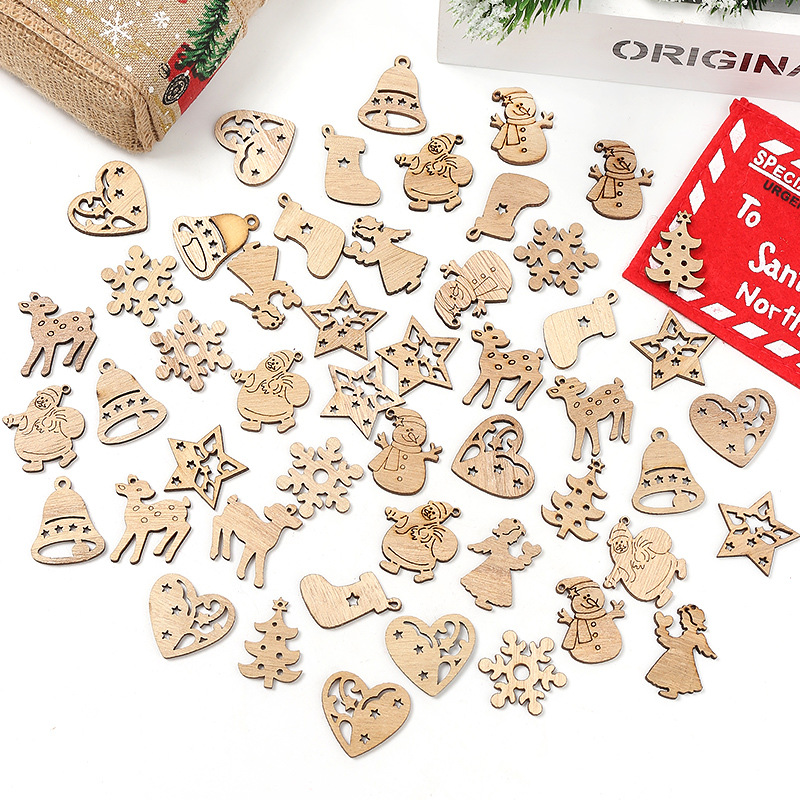 20pcs Mix Natural Wood Chips Bird Butterfly Flowers Wooden DIY Crafts  Christmas Tree Hanging Ornaments Wedding Party Home Decor