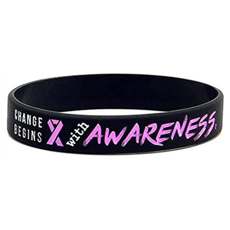 3pcs/set Women's Ribbon Thin Line Breast Cancer Awareness Rubber Bracelet Silicone Wristband Silicone Bracelet Wristband Gift,Temu