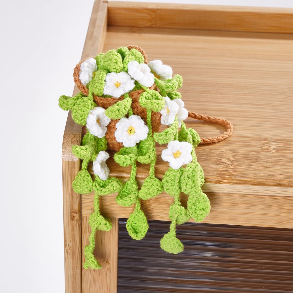 Cute Potted Plant Crochet Hanging Basket Car Decoration - Temu