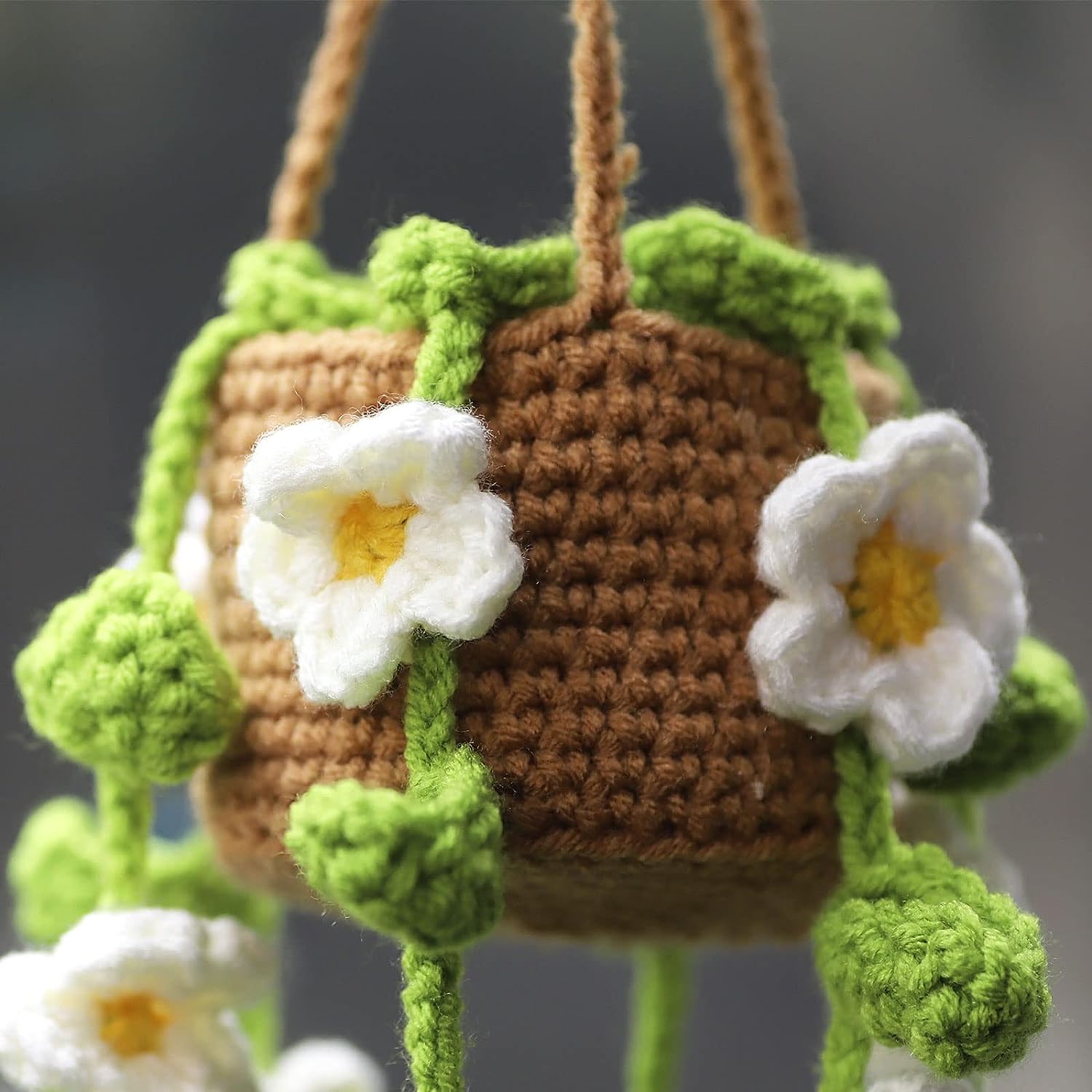 Cute Crochet Hanging Orchid Potted Plants Crochet Car Mirror - Temu