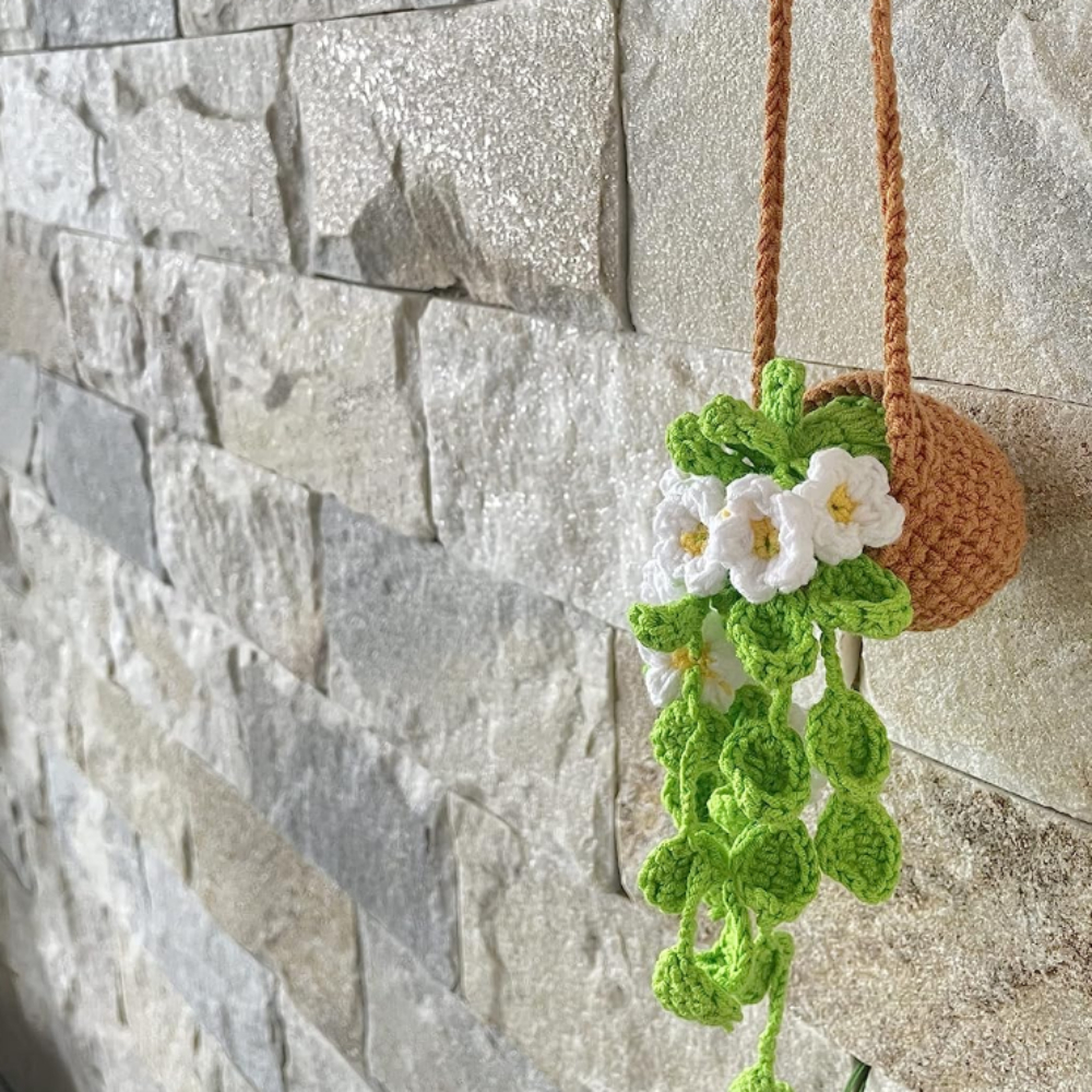 Cute Crochet Hanging Orchid Potted Plants Crochet Car Mirror