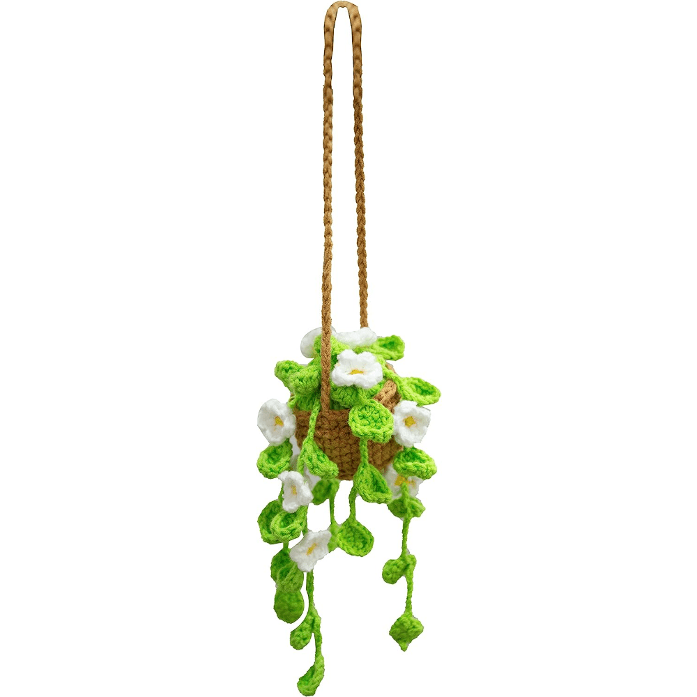 Cute Crochet Hanging Orchid Potted Plants Crochet Car Mirror