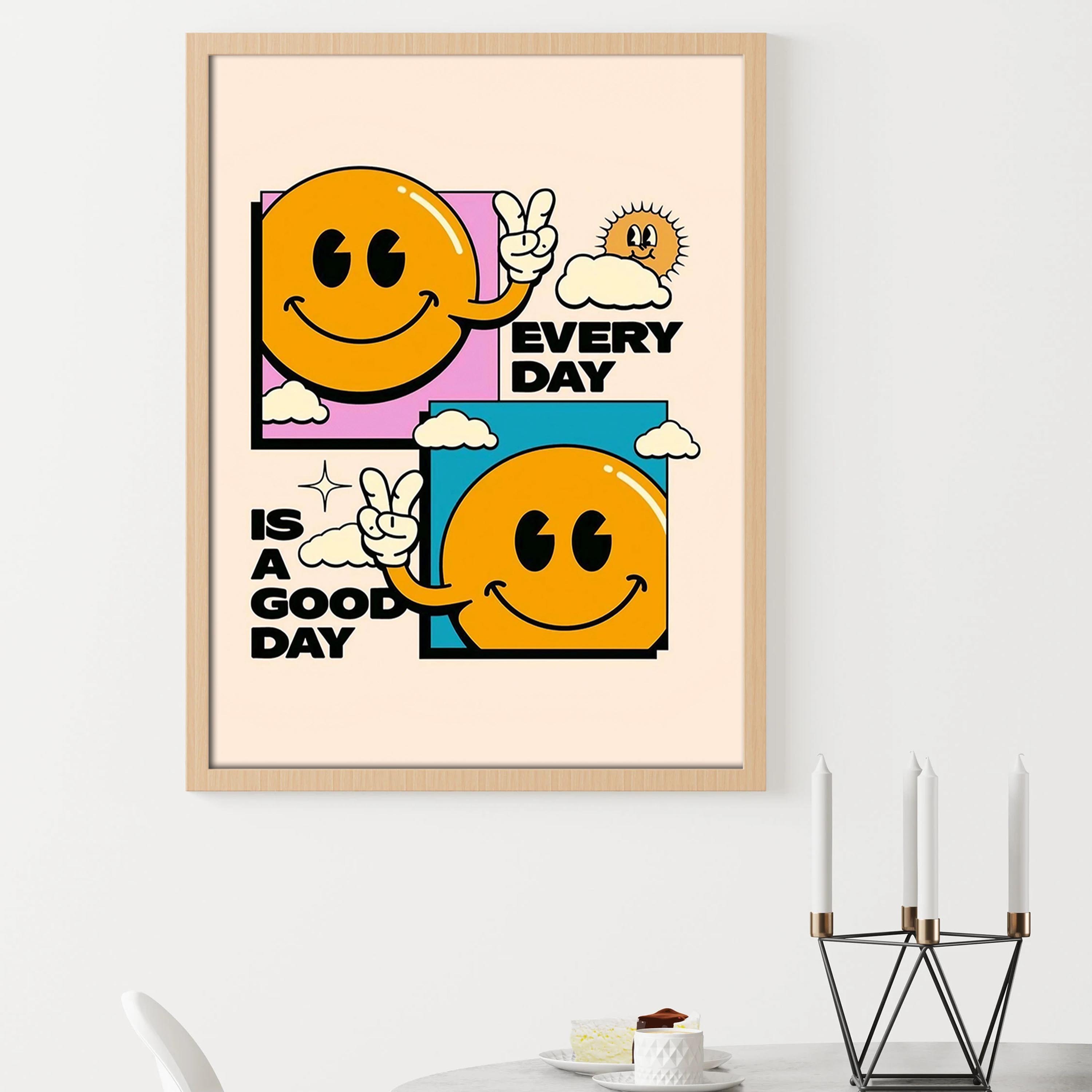 Retro Sun Poster Wall Art Print, Sunshine Cute Room Décor, Retro Aesthetic  Poster, Positive Quote Art Print, Vintage Character Poster