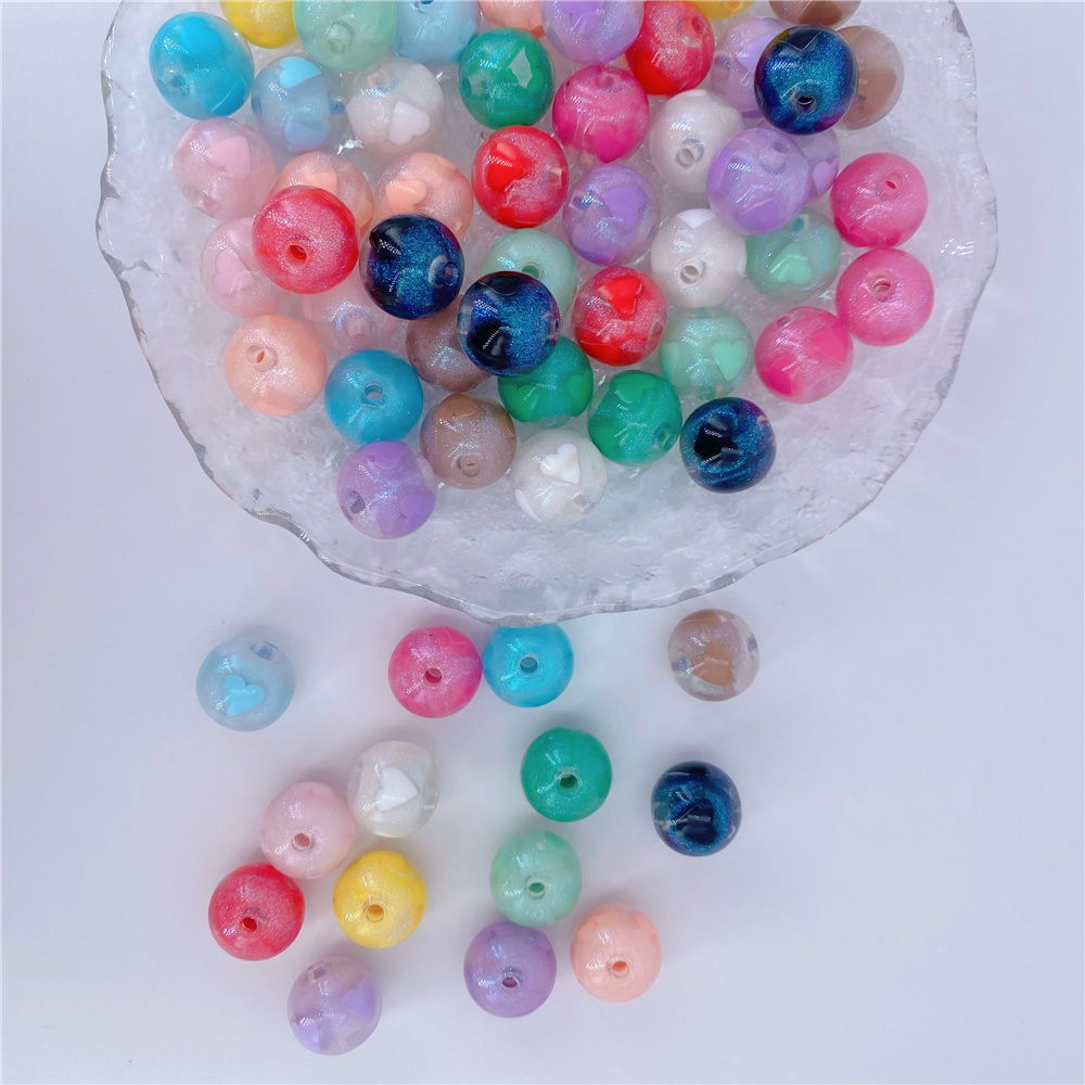 About Mixed Color Love Heart Pattern Acrylic Round Beads For - Temu